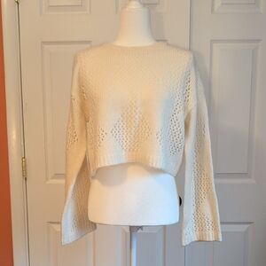 Madewell Cream Knit Cropped Bell Sleeve Sweater